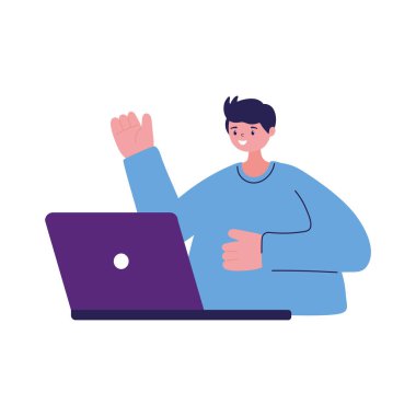 Dizüstü bilgisayarlı bir adam vektör dizaynı yapıyor.