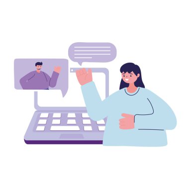 Dizüstü bilgisayarlı bir kadın vektör dizaynı yapıyor.