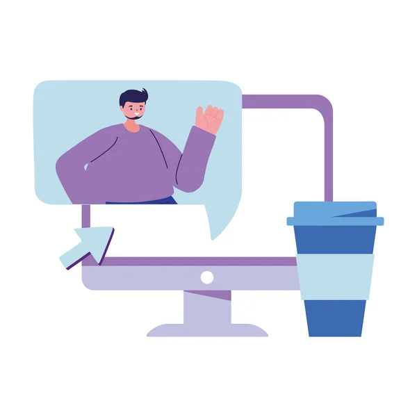 Man with computer chatting vector design