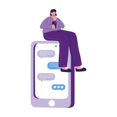 Akıllı telefon sohbet vektör tasarımlı bir kadın