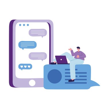 Akıllı telefon ve latpop sohbet vektör tasarımı olan adam