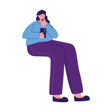 Akıllı telefon sohbet vektör tasarımlı bir kadın