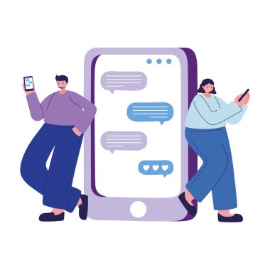 Akıllı telefon sohbet vektör tasarımlı kadın ve erkek