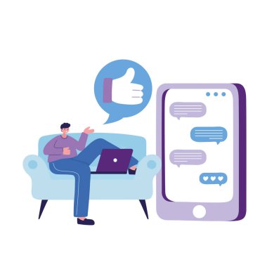 Akıllı telefon ve latpop sohbet vektör tasarımı olan adam