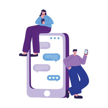 Akıllı telefon sohbet vektör tasarımlı kadın ve erkek