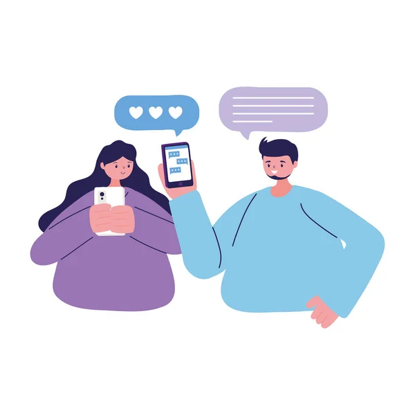 Vrouw en man met smartphone chatten vector ontwerp — Stockvector