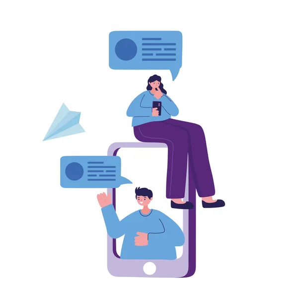 Woman and man with smartphone chatting vector design — Stock Vector