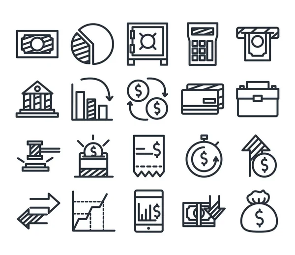 Economie et finance ligne style icône set vectoriel design — Image vectorielle