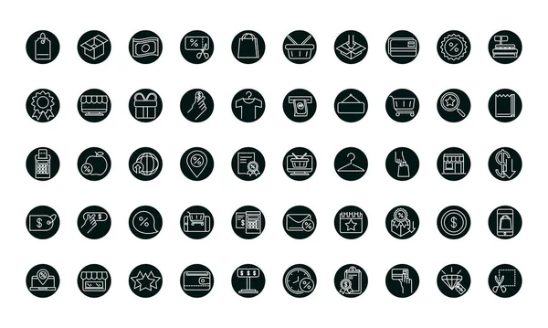 Shopping block und line style icon set vektordesign — Stockvektor