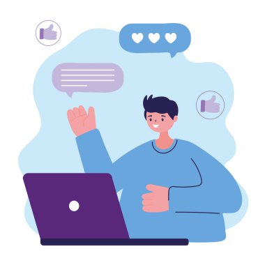 Dizüstü bilgisayarda sohbet eden genç bir adam.