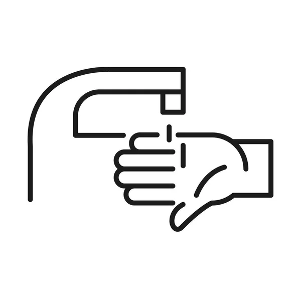 Hand med bakterier under vatten kran linje stil ikon vektor design — Stock vektor