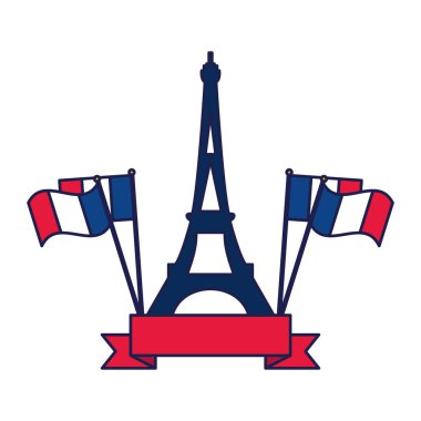 Fransa Eyfel Kulesi bayraklar ve kurdele vektör tasarımı ile