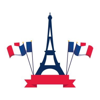 Fransa Eyfel Kulesi bayraklar ve kurdele vektör tasarımı ile