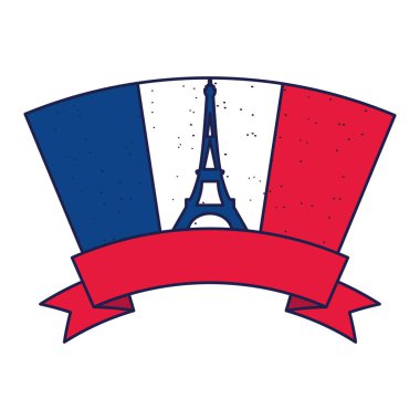 Fransa Eyfel Kulesi bayrağı ve kurdele vektör tasarımı
