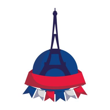 Fransa Eyfel Kulesi kurdeleli ve flamalı vektör tasarımlı