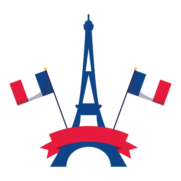 Γαλλία Πύργος του Άιφελ με σημαίες και κορδέλα σχεδιασμό διάνυσμα — Διανυσματικό Αρχείο