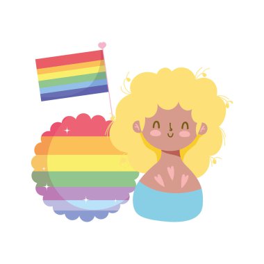 Lgtbi damgalı kız çizgi filmi bayrak vektör tasarımlı