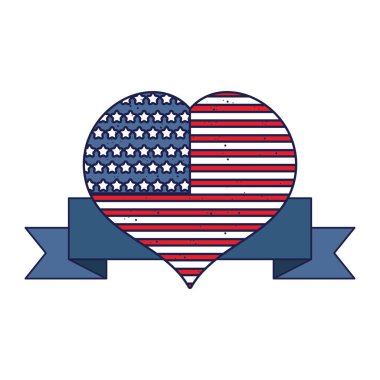 Kurdele vektör tasarımı ile izole edilmiş ABD bayrak kalbi