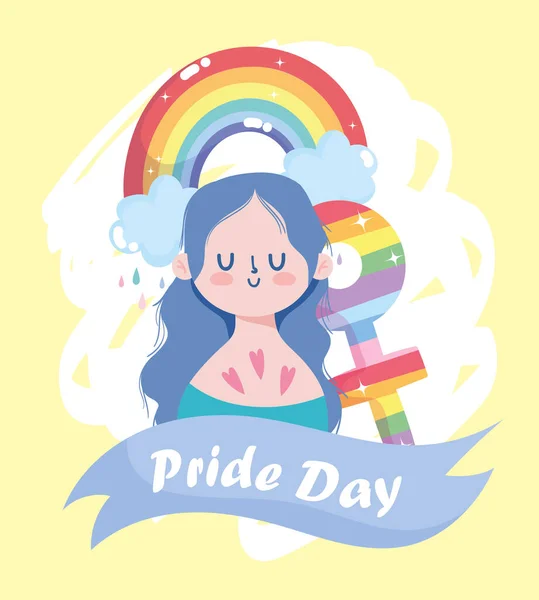 Chica de dibujos animados con arco iris lgtbi y diseño de vectores de género femenino — Vector de stock