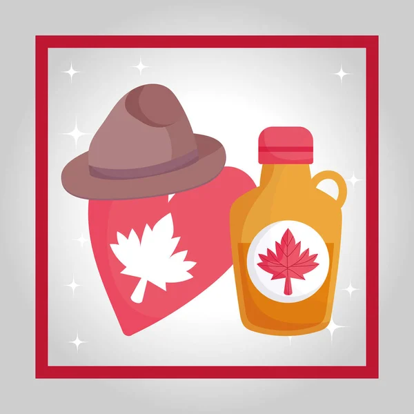 Sirop d'érable canadien motif coeur et chapeau vecteur — Image vectorielle