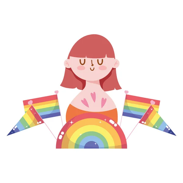 Dibujos animados chica con banderas lgtbi diseño de vectores — Vector de stock