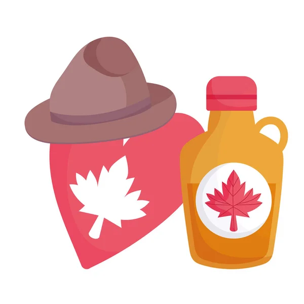 Sirop d'érable canadien motif coeur et chapeau vecteur — Image vectorielle