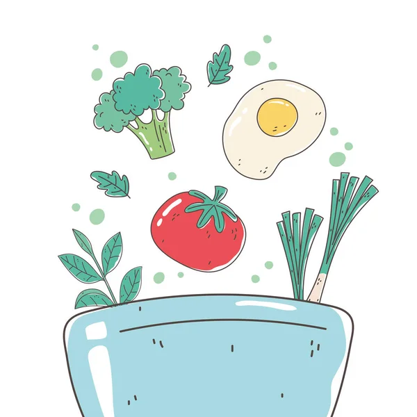 Υγιεινό μπολ με αυγό ντομάτας και μπρόκολο διατροφή διατροφή βιολογική — Διανυσματικό Αρχείο
