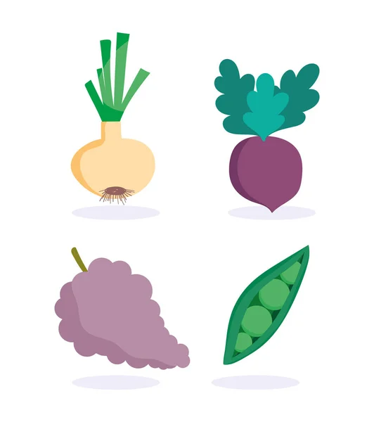 Alimentos saudáveis, uva e legumes equilíbrio de saúde fresco dieta nutricional — Vetor de Stock