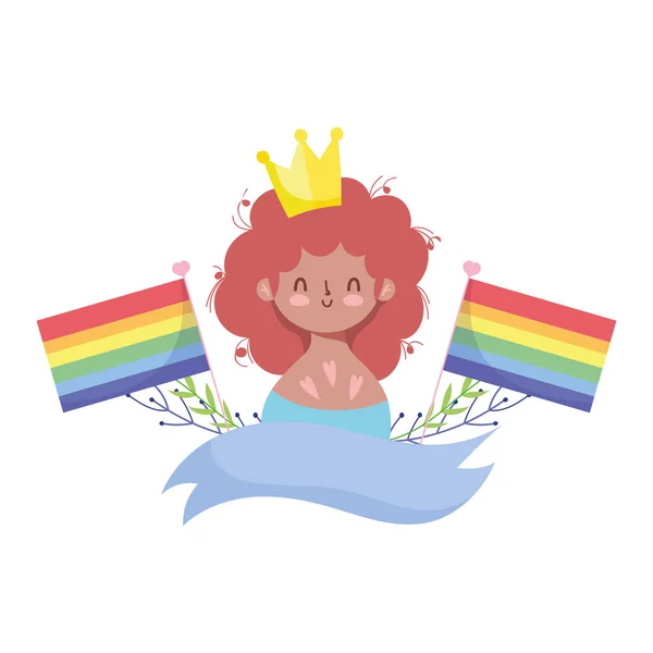 Dibujos animados chica con banderas lgtbi diseño de vectores — Vector de stock