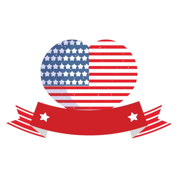 Corazón aislado de la bandera de EE.UU. con diseño de vectores de cinta — Vector de stock