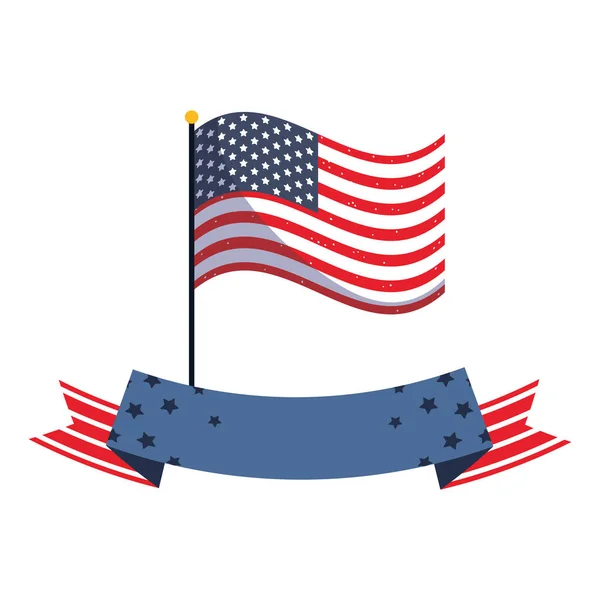 Μεμονωμένη σημαία ΗΠΑ με σχέδιο φορέα κορδέλα — Διανυσματικό Αρχείο