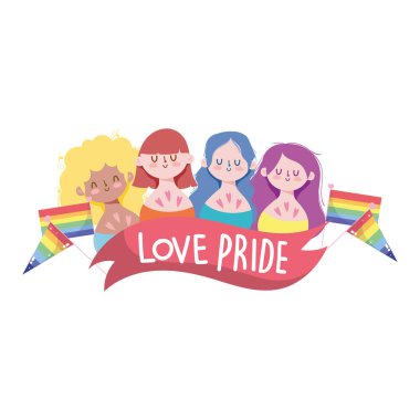 lgtbi bayraklı kız karikatürleri vektör tasarımı