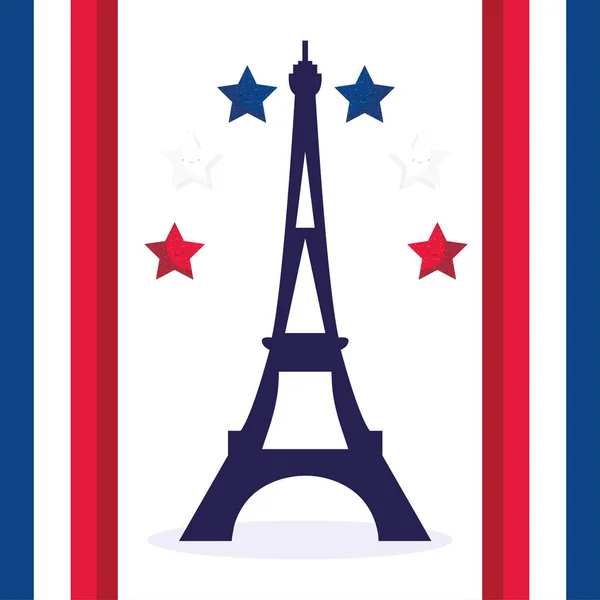 Башня Франс Эйфелева башня со звездами векторной конструкции счастливого дня Бастилии — стоковый вектор