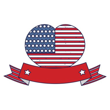 Kurdele vektör tasarımı ile izole edilmiş ABD bayrak kalbi