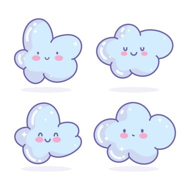 clouds kawaii cartoon characters weather design icons clipart