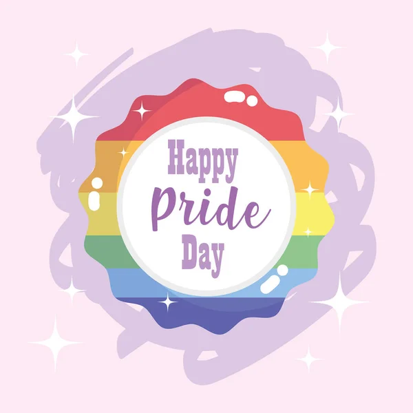 Felice orgoglio giorno, arcobaleno distintivo celebrazione comunità LGBT — Vettoriale Stock