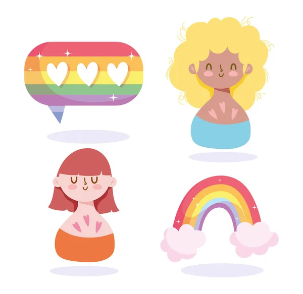 Chicas dibujos animados con lgtbi arco iris vector de diseño — Vector de stock