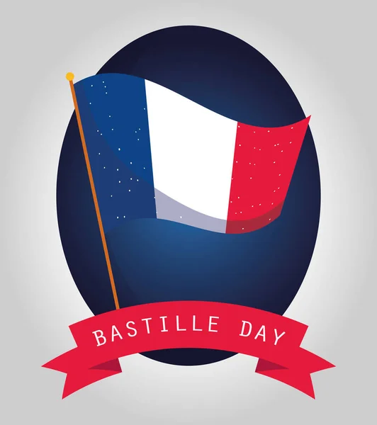 France flag with ribbon of happy bastille day vector design — Stock Vector