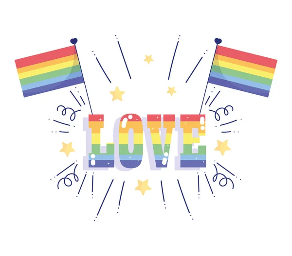 Feliz dia de orgulho, bandeiras do arco-íris amor celebração comunidade LGBT — Vetor de Stock