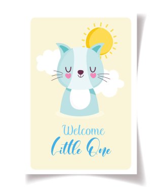Bebek partisi, şirin küçük kedi kutlaması, hoşgeldin davetiye şablonu