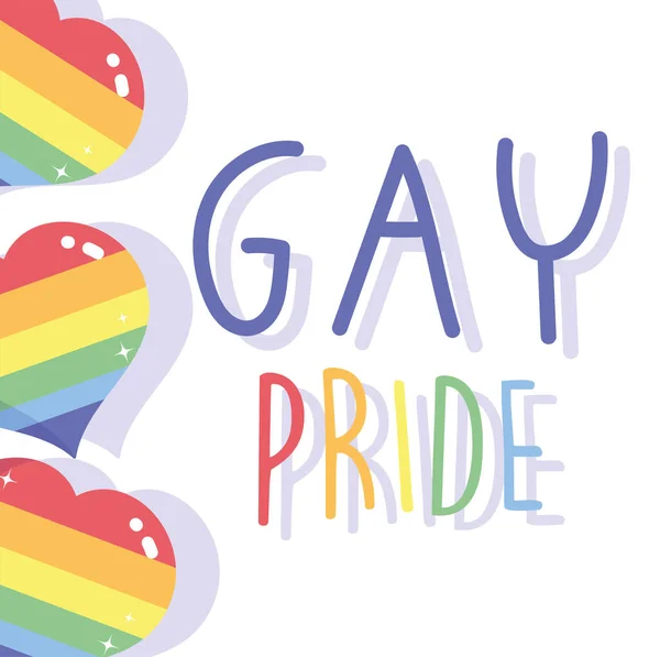Felice giorno dell'orgoglio, i cuori amano con la comunità LGBT di colore arcobaleno — Vettoriale Stock