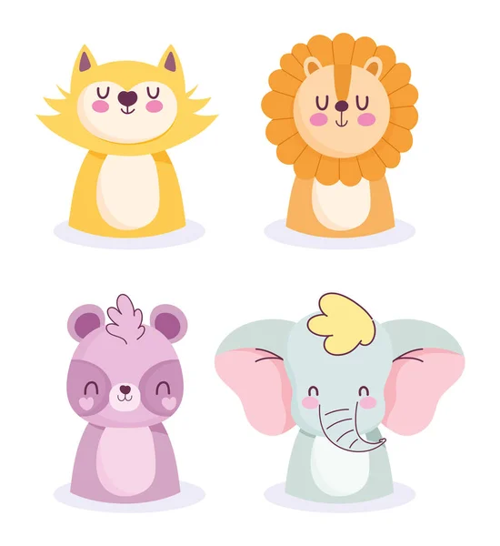 Baby shower cute little animals cartoon character icons — Stock Vector