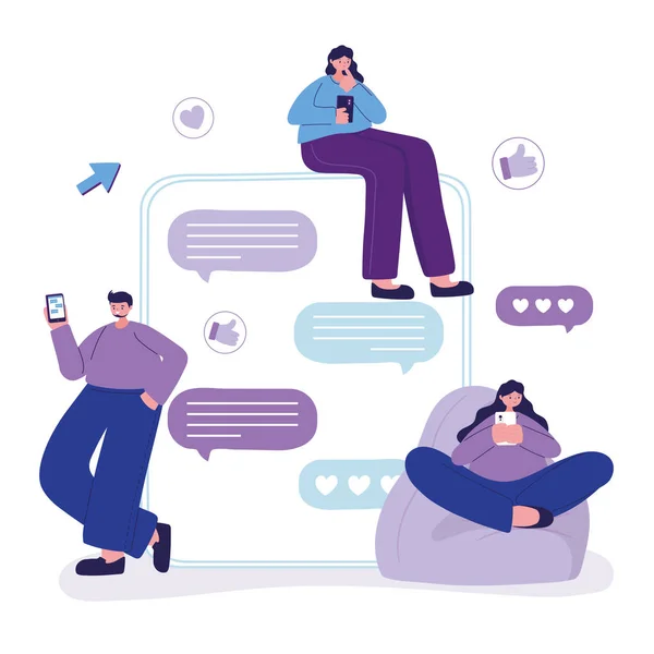 People using smartphone speech bubble talk and chatting — Stock Vector
