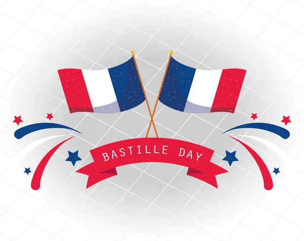 France flags with ribbon of happy bastille day vector design — Stock Vector