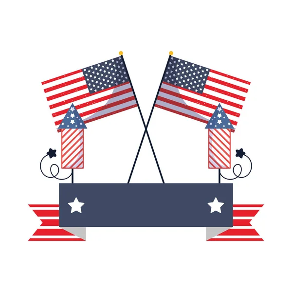 Μεμονωμένες σημαίες ΗΠΑ και πυροτεχνήματα με σχεδιασμό κορδέλα διάνυσμα — Διανυσματικό Αρχείο