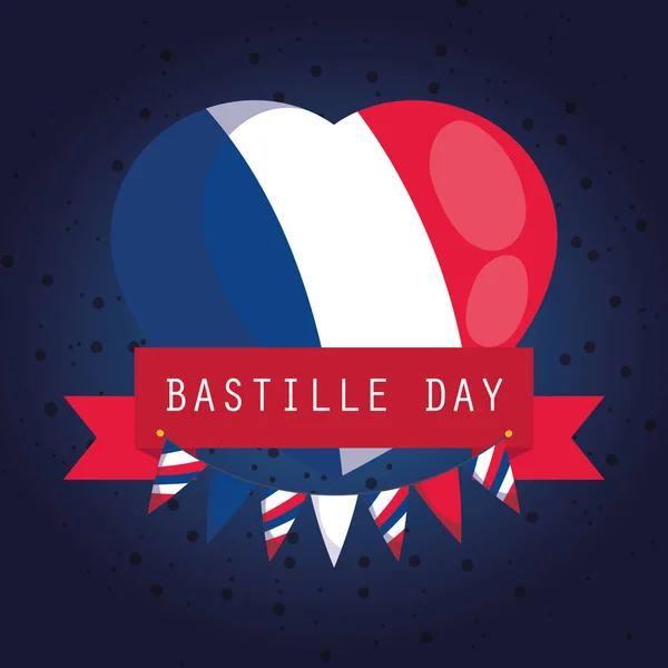 幸せなバスティーユの日のベクトルデザインのリボンとフランス国旗の心 — ストックベクタ