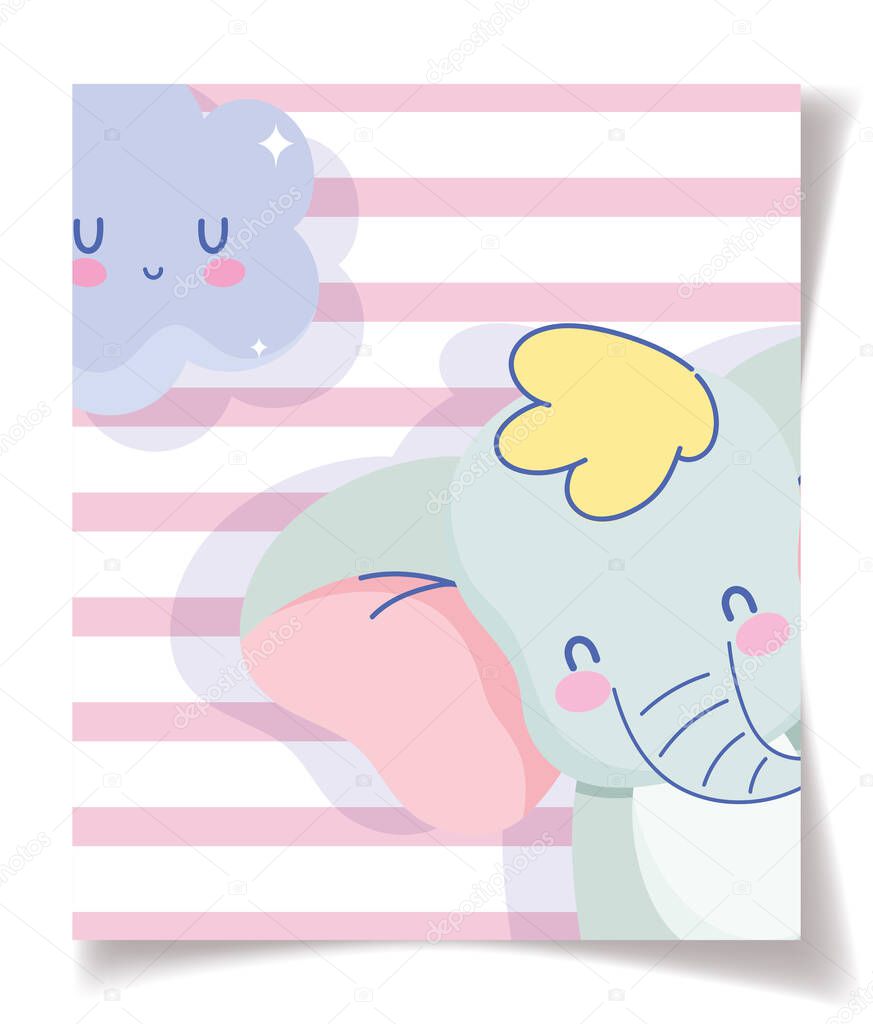 baby shower elephant cloud cartoon celebration, welcome invitation template