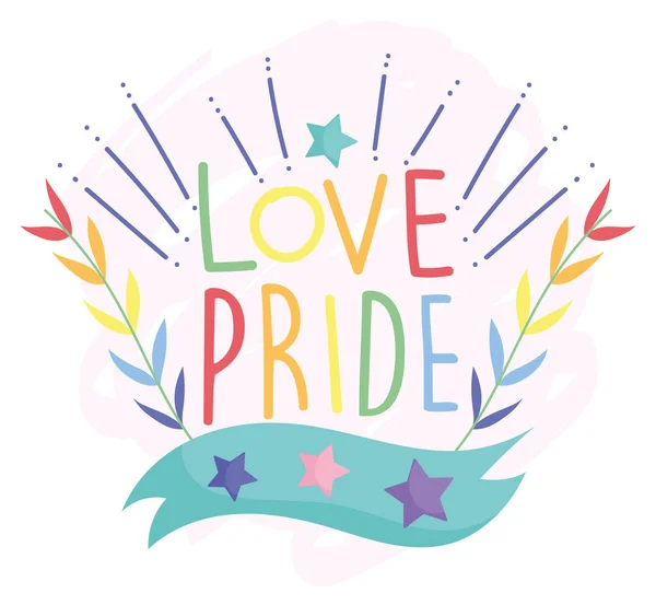 Felice giorno di orgoglio, amore stelle lascia decorazione comunità LGBT — Vettoriale Stock