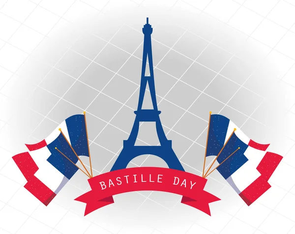 幸せなバスティーユの日のベクトルデザインのフラグフランスエッフェル塔 — ストックベクタ
