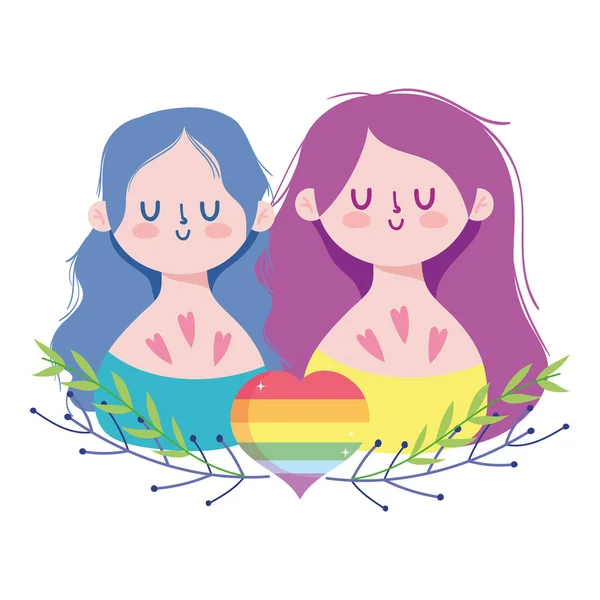 Dibujos animados de las niñas con diseño de vectores de corazón lgtbi — Vector de stock